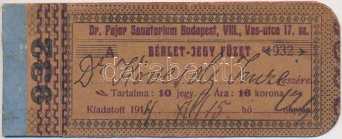 1914 Budapest VIII. Pajor szanatórium bérletjegy 3 szelvénnyel