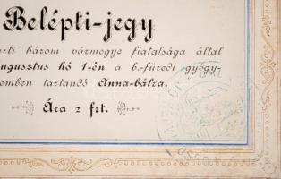 1886 Balatonfüred Belépti jegy a balatonparti három vármegye fiatalsága által rendezett Anna bálra. ...