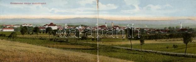 Rimaszombat, Rimavská Sobota; látékép, 2 lapos panorámalap, / town-view, 2-tile panoramacard (hajtásnál elvált / bent till broken)