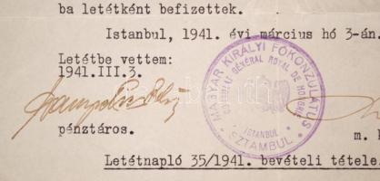 1941 Az Istanbuli m. kir. Főkonzulátus által kiállított nyugta. / 1941 Receipt issued by the Hungari...