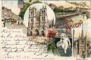 Amiens, Place Saint-Denis, Cathédral / square, cathedral, litho, floral (kis szakadás / small tear)