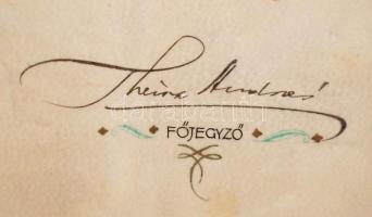 1928 Majs község díszpolgári oklevele Fischer Béla alispán Úr részére, elismerve fáradozásait a vill...