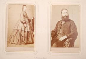 cca 1870 A Traiber, később Vasváry család fényképalbuma 39 fotóval a családról és rokonairól. Képaláírásokkal, korabeli egészbőr, rézveretekkel díszített albumban, mely egyik hajtásnál elvált, de egyébként jó állapotban van. / Photo album of the Traitner family. 39 photos in full leather binding.