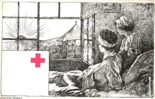 Zweigverein von Roten Kreuz in St. Pölten, Frauenhilfsgruppe / WWI K.u.K. Red Cross propaganda card s: Prof. Rud. Wessely (EK)