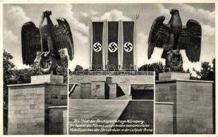 Nürnberg, Reichsparteitag, Pulpit of the Leader and the two monumental emblem of the rostrum in the Luitpold Arena, So. Stpl