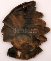 Indián fejet formázó réz falikép, 20x17 cm