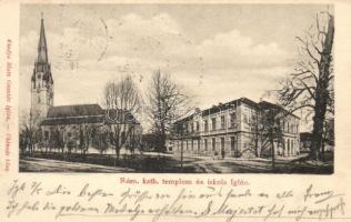 Igló, Spisská Nová Ves; Római katolikus templom és iskola; kiadja Matz Gusztáv / Roman Catholic church and school