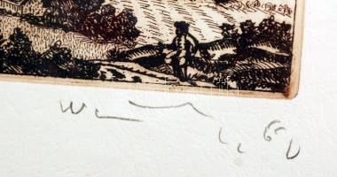 Weisz Zsuzsa (1925-): Sopron. Rézkarc, papír, jelzett, üvegezett keretben, 10x20 cm