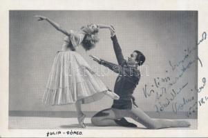 Pásztor Vera (1924- ) táncosnő és Vashegyi Ernő (1920- ) táncos aláírásai őket ábrázoló fotólapon
