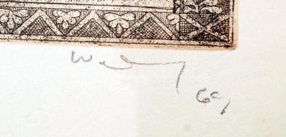 Weisz Zsuzsa (1925-): A pásztor és a lány. Rézkarc, papír, jelzett, üvegezett keretben, 10x20 cm