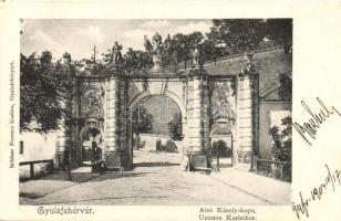 Gyulafehérvár, Alba Iulia; Alsó Károly kapu, kiadja Schäser Ferencz / castle gate