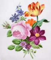 Alt Wien virágmintás porcelán tál, kézzel festett, kis kopásnyomokkal, jelzett, 40x28 cm