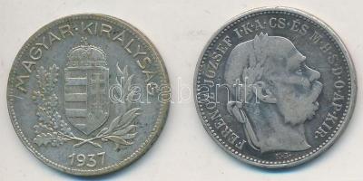 1895KB 1K Ag "Ferenc József" + 1937. 1P Ag T:2,2-,3