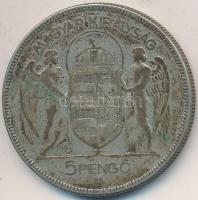 1930. 5P Ag "Horthy jobbra" T:3 patina Adamo P8