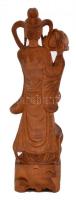 Távol keleti női figura lótuszvirággal, faragott fa, m:28 cm