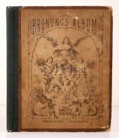 Krönungs Album. 8. Juni 1867.: Mit 20 Illustrationen von den Künstlern Kolarz, Kriehuber, Katzler und Jankó... Text von Dr. Max Falk und Adolf Dux. / A korornázás emlékére kiadott album kőnyomatos és fanyomatos illusztrációkkal. Pest, 1867. Gebrüder Deutsch. 60 [2] p. 20 t. 2 alaprajz. Félvászon-kötésben, hátoldalán folttal, sarkán kopásnyommal 24x29 cm