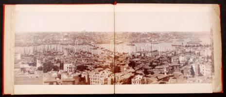 1875 Sebah, Pascal (1823-1886) and J, Joallier: Panorama de Constantinople Paris de La Tour de Galata. Nagyméretű, kihajtható panorámafotó. 6 része van meg a képből, négy tábla hiányzik. Így is nagyon látványos. / 1875 Large panorama photo of Constantinople 6 out of 10 tables in full linen binding. Egy tábla mérete / 1 table size: 34x30 cm