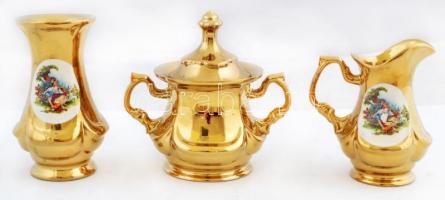 Arany teás készlet és váza, jelzés nélkül, apró hibákkal