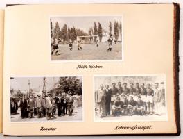 1945-1947 A Győr-Sopron-Ebenfurti Vasút  igazgatójának Dr. Cséry Istánnak készített közel 60 db feliratozott fotót kézzel rajzolt ábrát és címlapot tartalmazó album Győr és Sopron állomások és környezetük háborús pusztításairól, valamint az újjáépítésről. Látványos vasút- és helytörténeti dokumentum.  1945-1947 Photo album of the GYSEV railvay company with documents of the damage and rebuilding of the stations and lines. Nearly 60 photos.