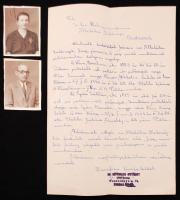 1944 Zsidómunkás kérvény a belügyminisztériumnak pékmestertől, melyben kéri, hogy a nála dolgozó izraelita személyeket dolgozni engedje. Hozzá két, másik kérvényhez tartozó fénykép. / 1944 Request for Jew workers to be able to employ them further.