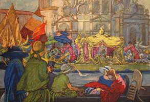 1924 Velencei Nemzetközi Művészeti Kiállítás plakátja. Ofszet. Kartonra kasírozva. / 
1924 Poster o...