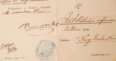 1882 Arany János hagyatéki eljárásáról rendelkező két dokumentum. Az árvaszék által küldött értesíté...