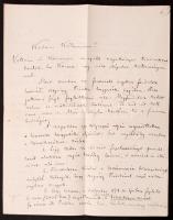 1886 Arany László (1844-1898) saját kézzel írt levele vejének, melyben unokahúgának hagyatéki ügyeiről ír. 3 beírt oldal, a negyediken vejének nyilatkozatával.