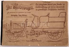 Hugo Guldner: Der Motorwagen. Ein zerlegbares Modell zum Zwecke der Selbstbelehrung und fur den Unterricht an gewerblichen Fachschulen bearbeitet. Furth. cca 1900. Lowensohn. Szöveges rész hiányos. Egy autó részenként kihajtható átnézeti képével. Borító szakadt. / With an anatomic view of a car. Part of the text is missing 35x24 cm