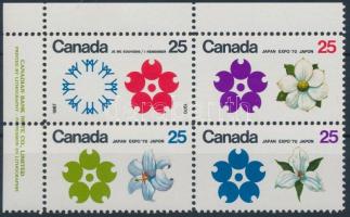 Stamp Exhibition; flower corner block of 4, Bélyegkiállítás; virág ívsarki négyestömb