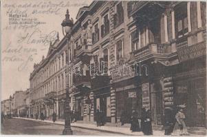 Belgrade, Mihály herceg út, tábori posta pecsét a hátoldalon / street, shops, field post cancellation on backside (Rb)