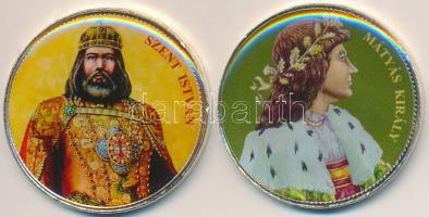 DN 50Ft "Nagy Magyarok / Szent István, Mátyás király" (2x) multicolor emlékérme sorozat, ezüstözött Cu-Ni, tanúsítvánnyal T:2