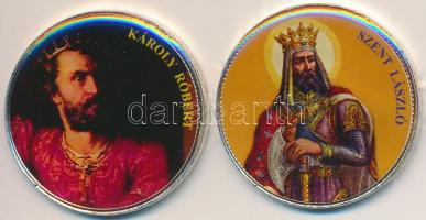 DN 50Ft "Nagy Magyarok / Szent László, Károly Róbert" (2x) multicolor emlékérme sorozat, ezüstözött Cu-Ni, tanúsítvánnyal T:2
