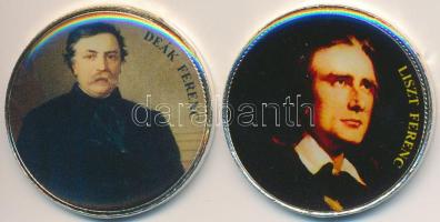 DN 50Ft "Nagy Magyarok / Deák Ferenc, Liszt Ferenc" (2x) multicolor emlékérme sorozat, ezüstözött Cu-Ni, tanúsítvánnyal T:2