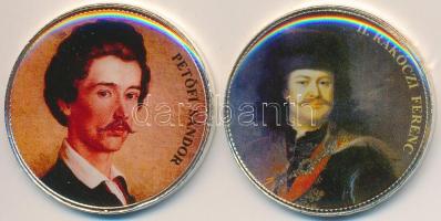 DN 50Ft "Nagy Magyarok / II. Rákóczi Ferenc, Petőfi Sándor" (2x) multicolor emlékérme sorozat, ezüstözött Cu-Ni, tanúsítvánnyal T:2