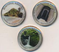 Amerikai Egyesült Államok 2010. 1/4$ Cu-Ni 3xklf multicolor érme "Gyönyörű Amerika" mind tanúsítvánnyal T:2 egyiken ü. USA 2010. 1/4$ Cu-Ni 3pcs of diff. multicolor coins "Beautiful America" all with certificate C:XF one with ding