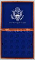 Commemorative Quarter Collection igényes fa érmetartó díszdoboz kék bársony béléssel, két kivehető tálcával, összesen 56 férőhellyel
