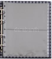 "Leuchtturm World Money" elegáns műbőr gyűrűs album eredeti karton tokkal, benne 2db berak...