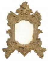 Barokk stílusú, asztalra állítható réz tükör, 28x17 cm