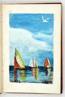 1938-1941 2 db régi emlékkönyv: ezüst, nyomott mintás fedőlappal, benne szép akvarell és más rajzokk...