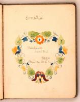 1938-1941 2 db régi emlékkönyv: ezüst, nyomott mintás fedőlappal, benne szép akvarell és más rajzokk...