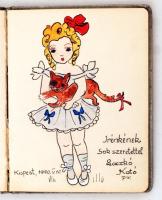 1938-1941 2 db régi emlékkönyv: ezüst, nyomott mintás fedőlappal, benne szép akvarell és más rajzokk...