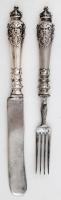 Ezüst(Ag) nyelű villa és kés, jelzett, br: 85,7 g