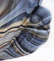 Art deco madaras üveg kínálótál, kis csorbával, m: 16 cm, d: 18 cm