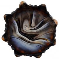 Art deco madaras üveg kínálótál, kis csorbával, m: 16 cm, d: 18 cm