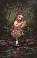 Child with instrument, Italian art postcard, Ultra No. 2113 s: E. Colombo (fa)