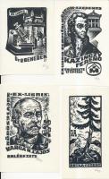 Fery Antal (1908-1944): 4 db ex libris, klisé, papír, jelzett, cca 13x8cm és 11x8cm között