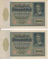 Németország / Weimari Köztársaság 1922. 10.000M (4x) párban sorszámkövetők T:I,I-
Germany / Weimar ...