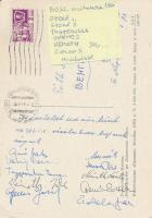 A BVSC vízilabda csapata tagjainak aláírása hazaküldött képeslapon(Gyerő, Togyeriska, Gyenes, Német, Zsoldos, stb.)