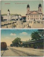Komárom vasútállomás + Debrecen Református nagytemplom - 2 db háború előtti városképes lap