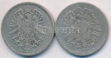 Német Birodalom 1874D-1881A 1M Ag (2x) T:2-,3
German Empire 1874D-1881A 1 Mark Ag (2x) C:VF,F